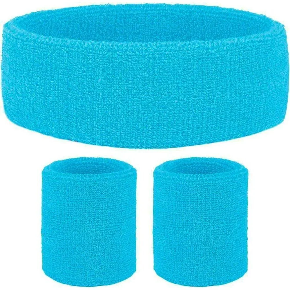 80s Neon Sweatband Set Cotton Blend One Size Sports Headbands Wristbands